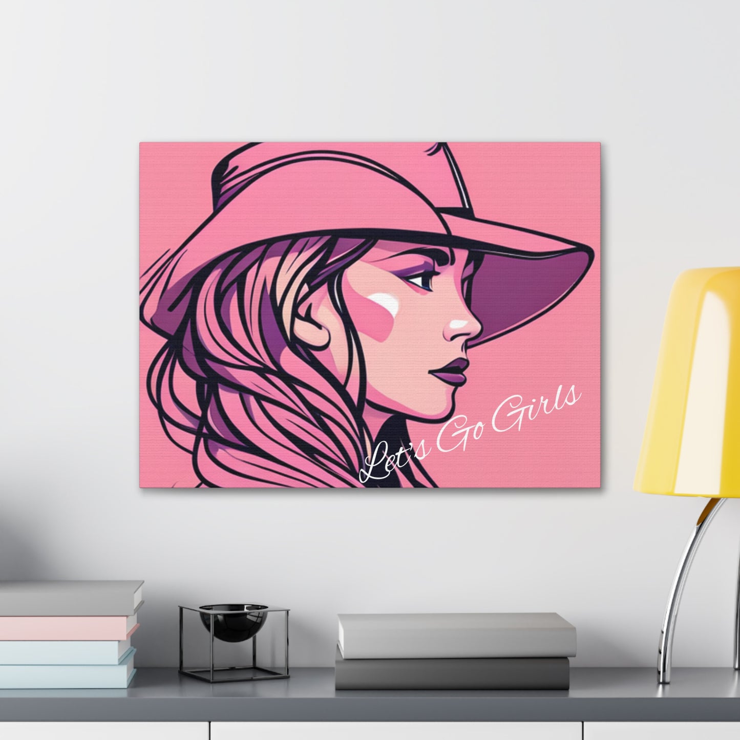 Pink Cowgirl Let's Go Girls Wrapped Canvas Art Multiple Sizes