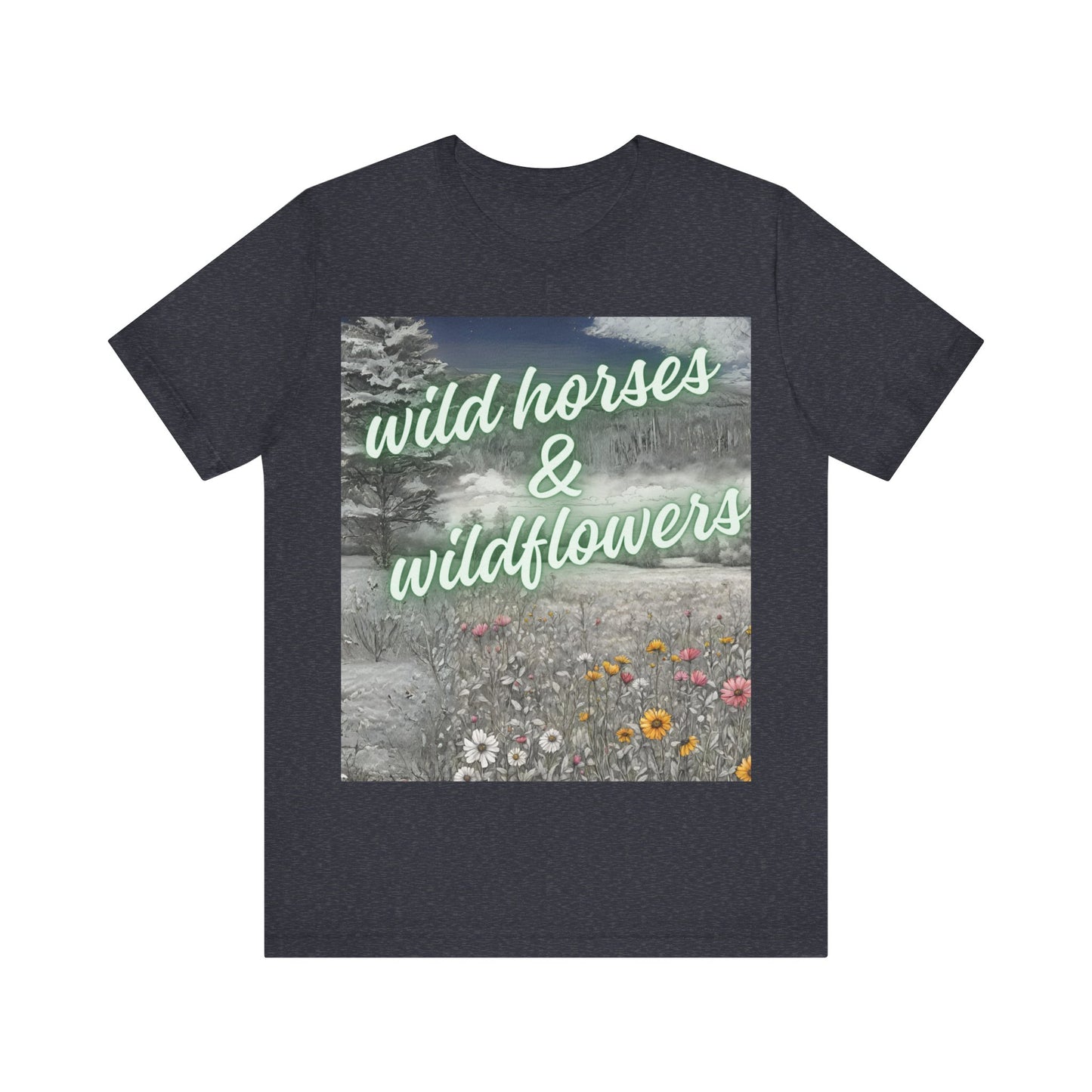 Wild Horses & Wildflowers Country Cowgirl Women's Jersey Short Sleeved Tee Size S-2xl