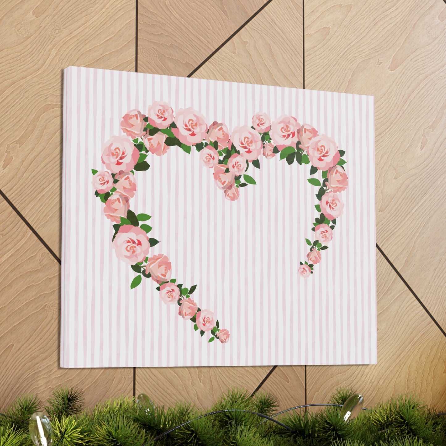 Pink & White Coquette Rose Heart Wrapped Gallery Canvas Art - Multiple Sizes