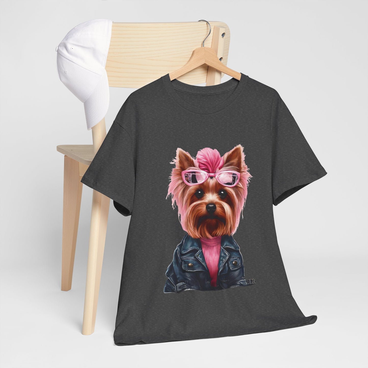 Preppy Pink Biker Yorkie Puppy Women's Plus Cotton Short Sleeved Tee Size xl-5xl