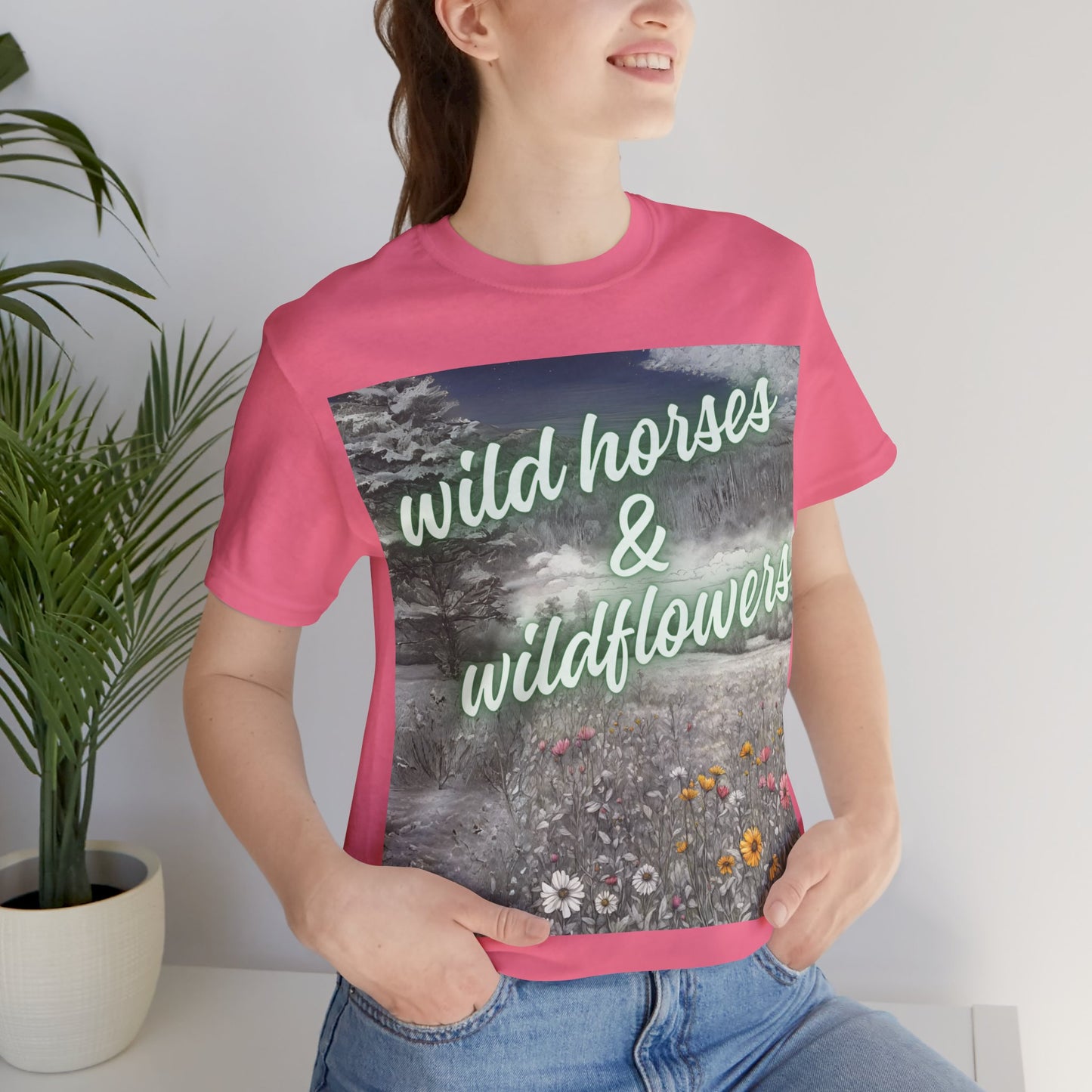 Wild Horses & Wildflowers Country Cowgirl Women's Jersey Short Sleeved Tee Size S-2xl