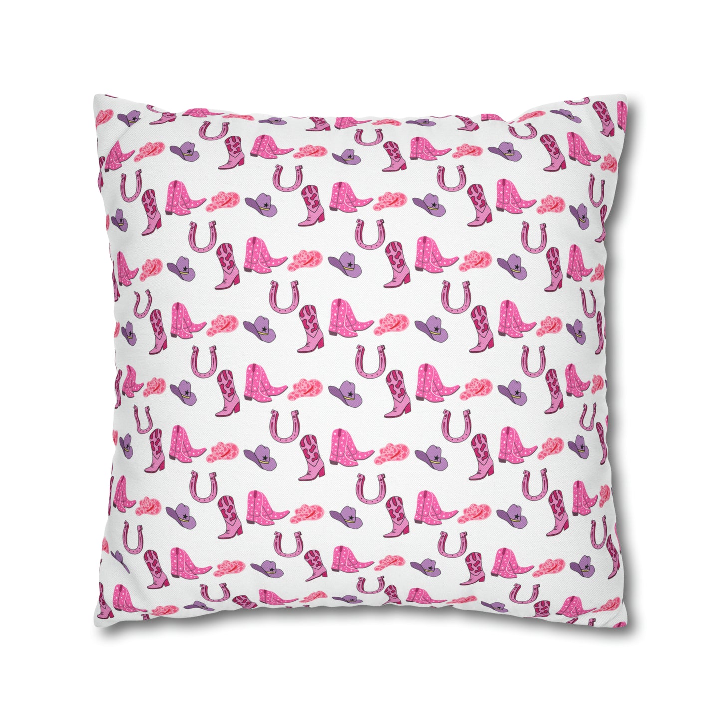 Yee Haw Pink Purple Cowgirl Hat & Boots Patterned Square Pillow Cover Multiple Sizes