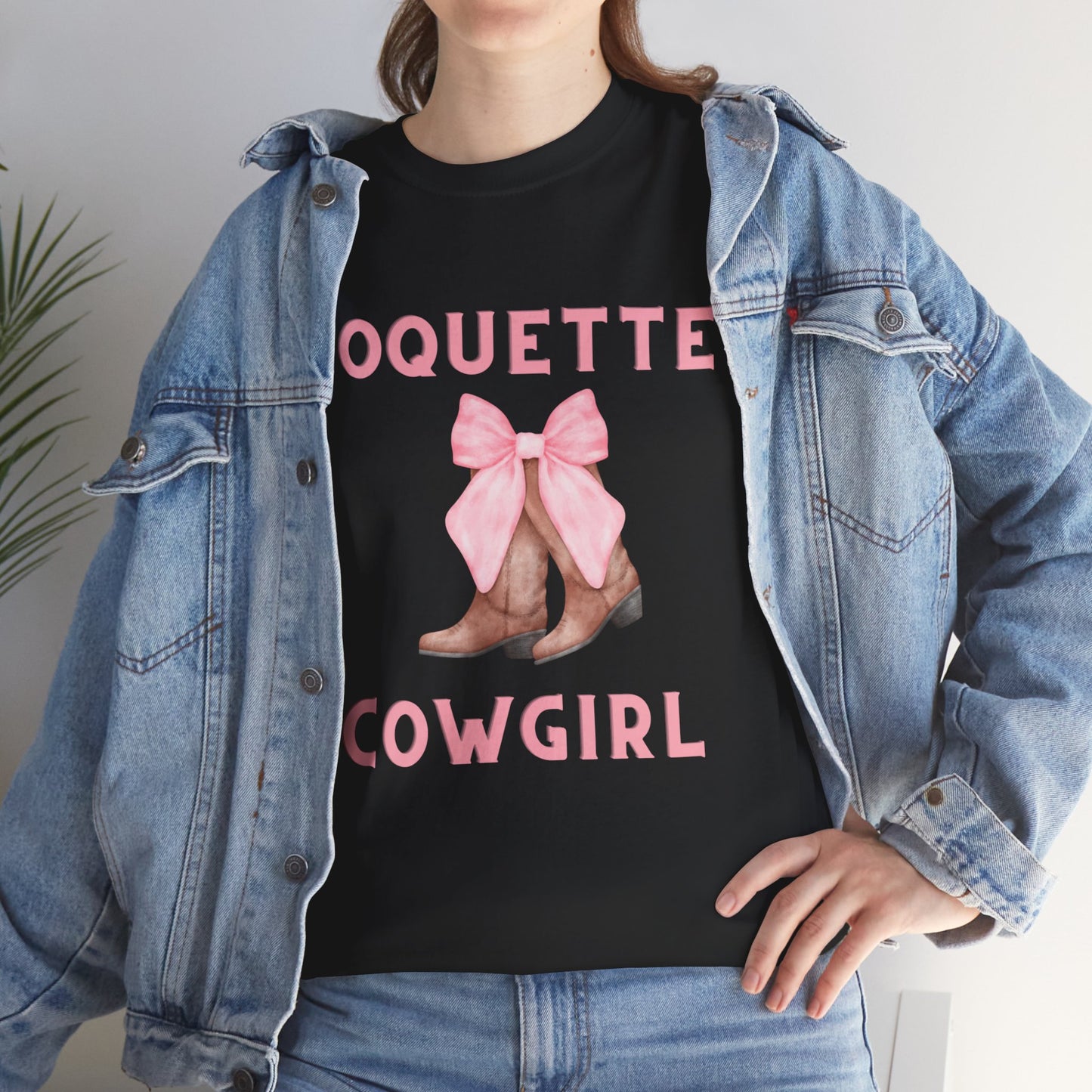 Coquette Cowgirl Bow & Boots Women's Plus Short Sleeved Cotton Tee Size xl-5xl