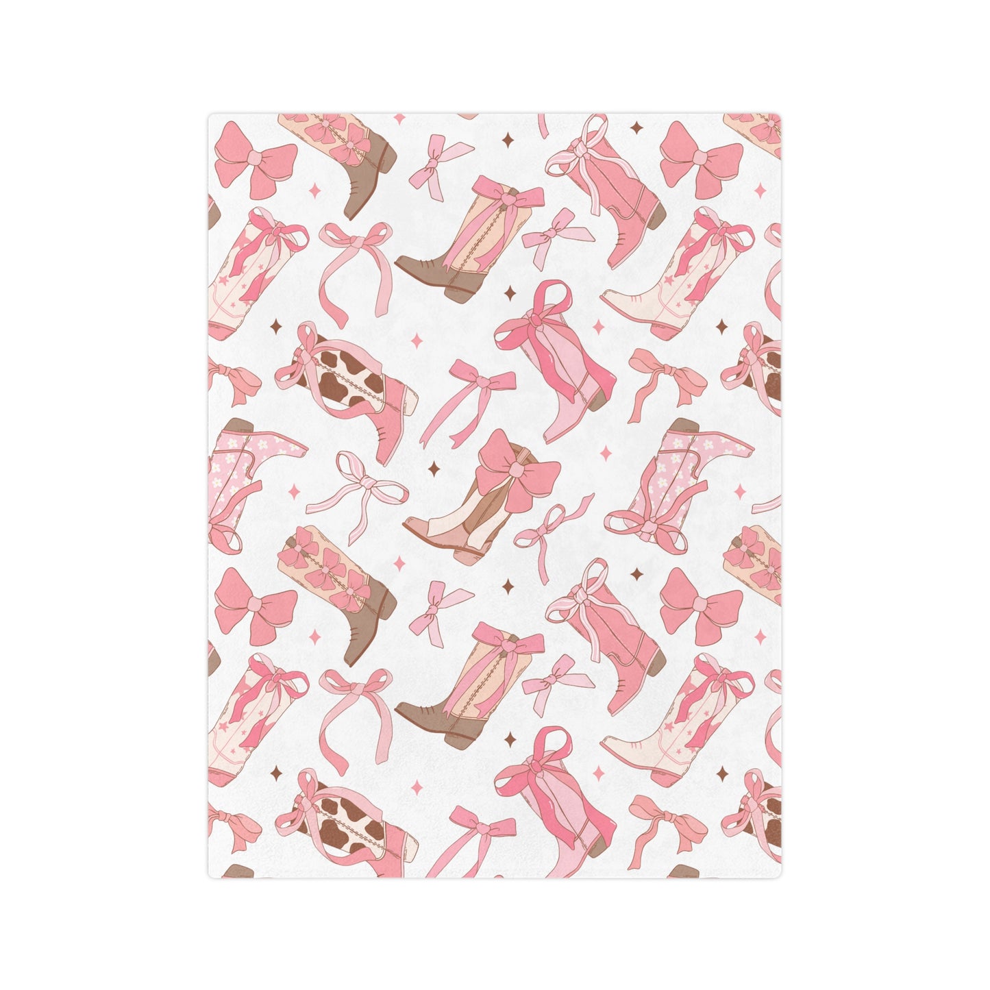 Coquette Cowgirl Pink Bow and Boots White Microfiber Blanket Multiple Sizes