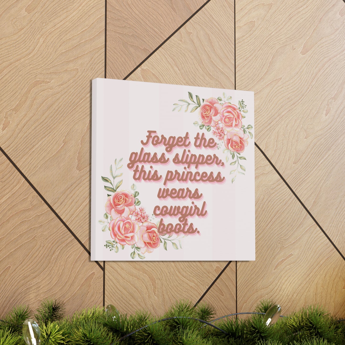 Pink Coquette Cowgirl Princess Glass Slippers Cowgirl Boots Pink Rose Canvas Wrapped Art Multiple Sizes