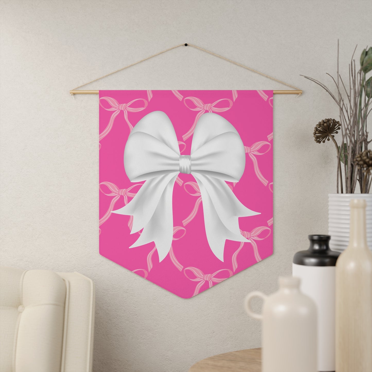 Bubblegum Pink Coquette White Bow Pennant