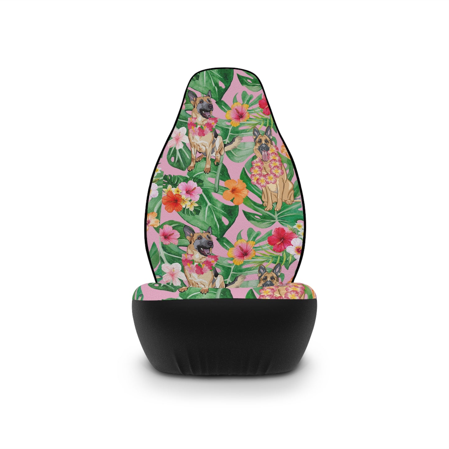 Pink Tropical Flowers & German Shephard Puppy Dog Car Seat Covers