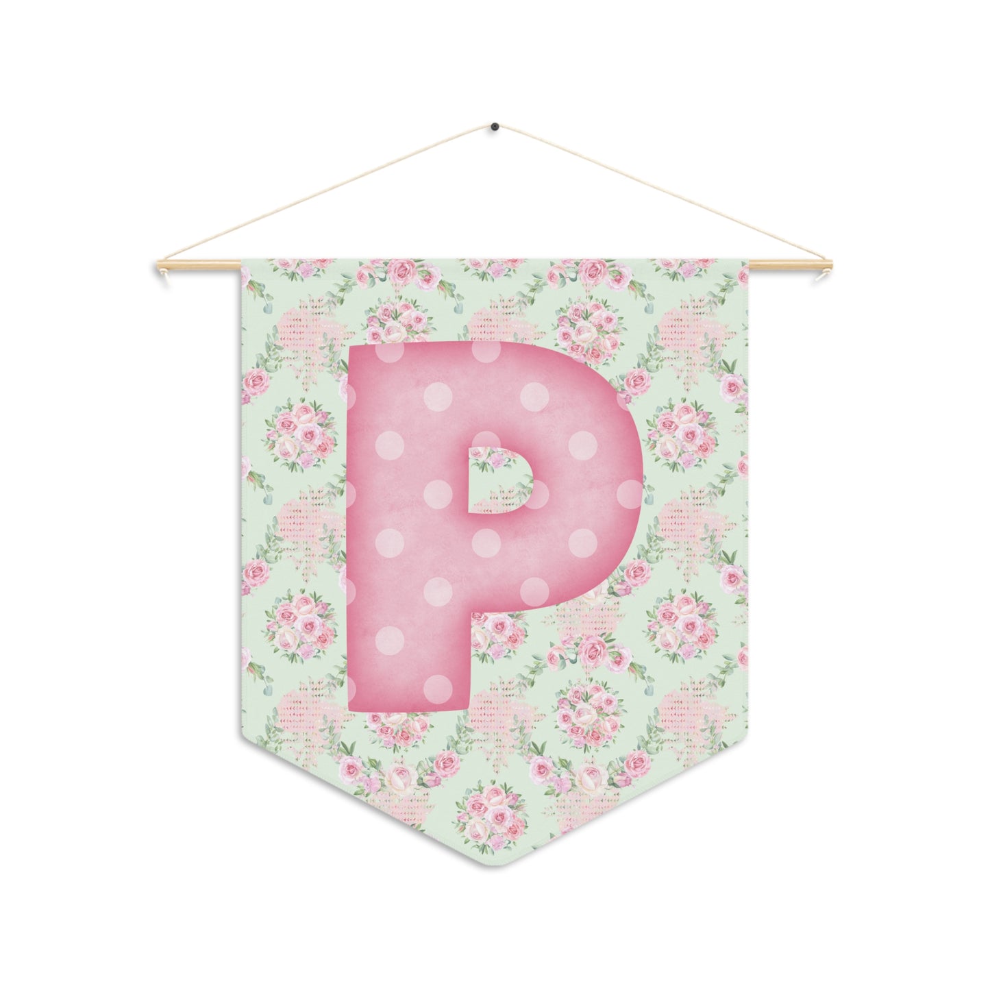 Coquette Pink & White Rose Personalized Initial or Monogram Pennant