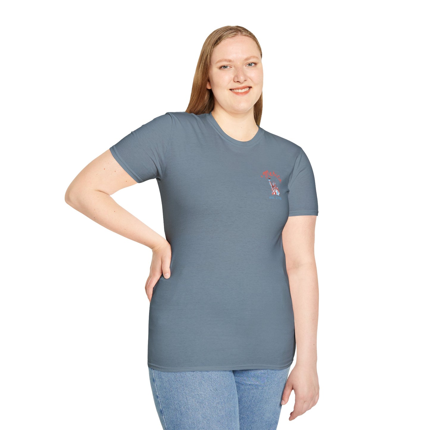 USA 'Merica Red, White & Blue Eagle 4th Women's Softstyle Plus Short Sleeve Double-Sided T-Shirt Sizes xl-5xl