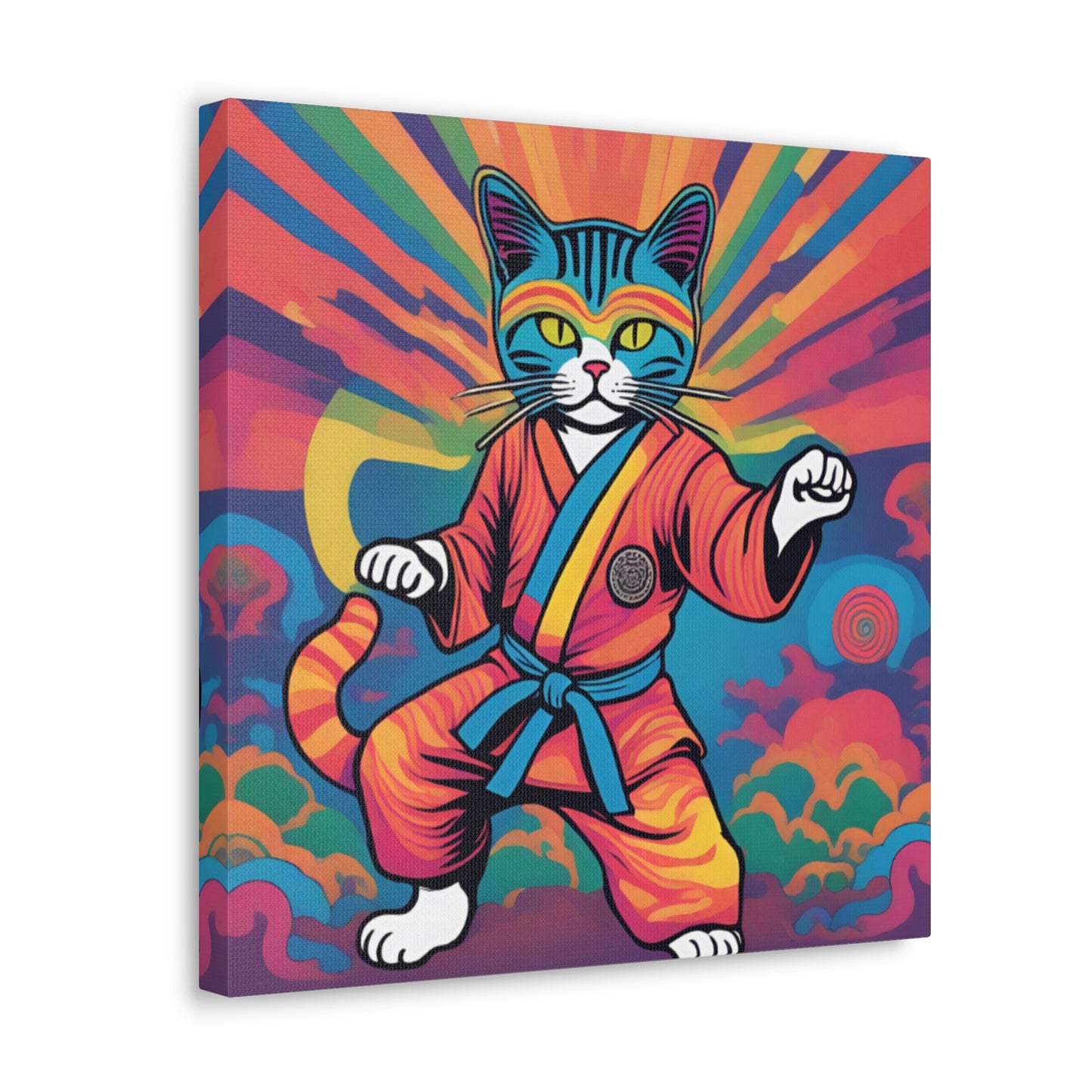 Colorful Psychedelic Ninja Karate Kitty Cat Canvas Wrapped Art Multiple Sizes