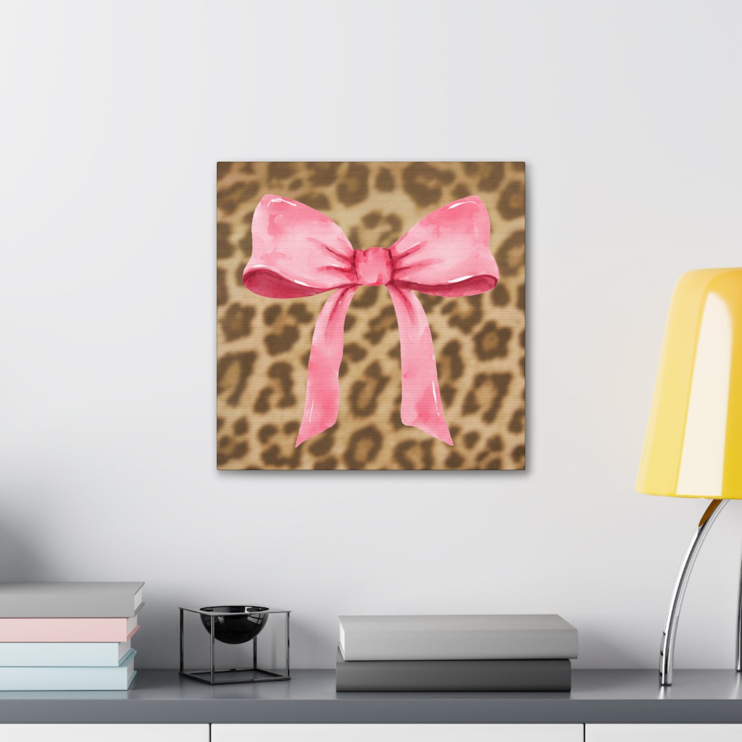 Leopard and Pink Coquette Bow Canvas Wrapped Art Multiple Sizes