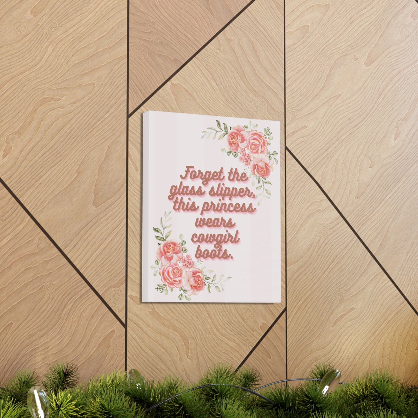Pink Coquette Cowgirl Princess Glass Slippers Cowgirl Boots Pink Rose Canvas Wrapped Art Multiple Sizes