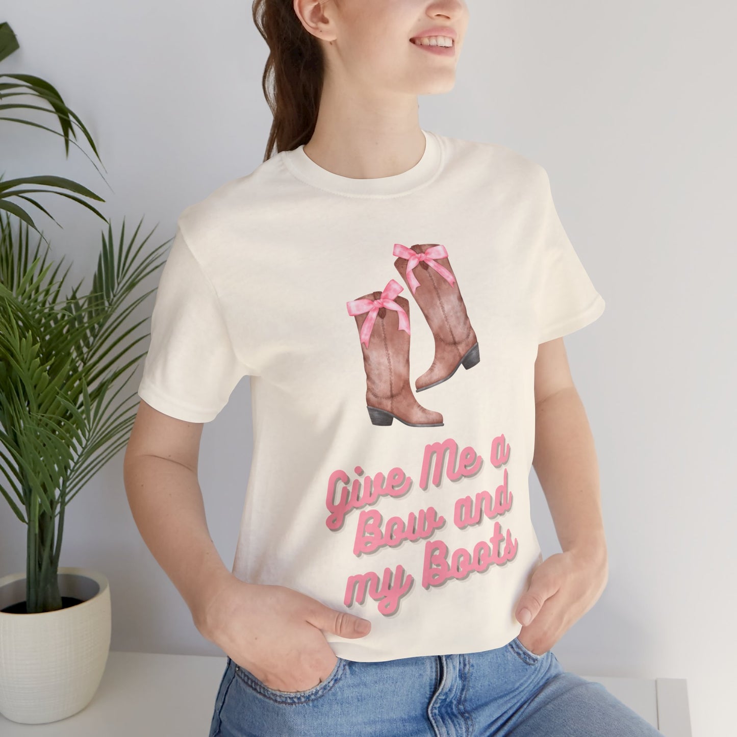 Pink Cowgirl Bow & Boots Women's Jersey Short Sleeved Tee Size S-2xl