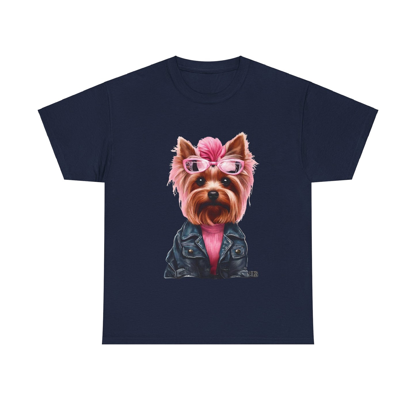 Preppy Pink Biker Yorkie Puppy Women's Plus Cotton Short Sleeved Tee Size xl-5xl
