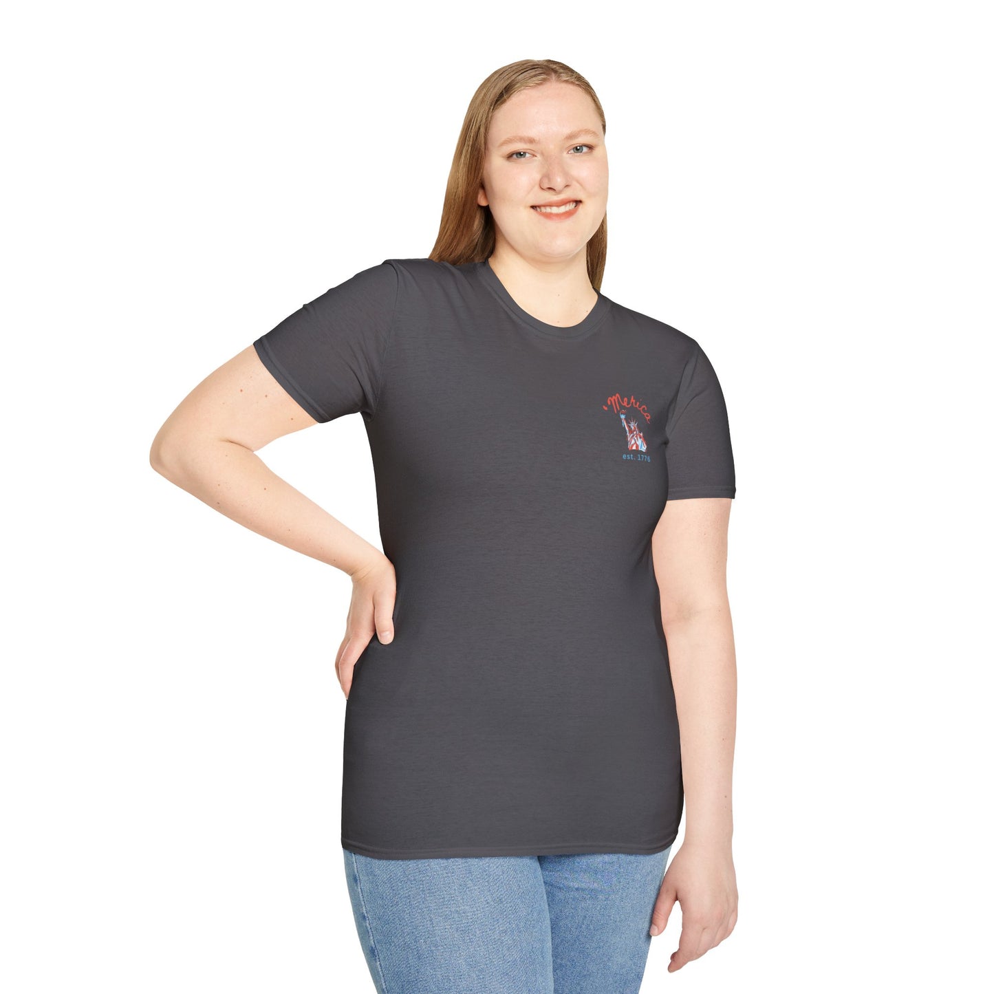 USA 'Merica Red, White & Blue Eagle 4th Women's Softstyle Plus Short Sleeve Double-Sided T-Shirt Sizes xl-5xl