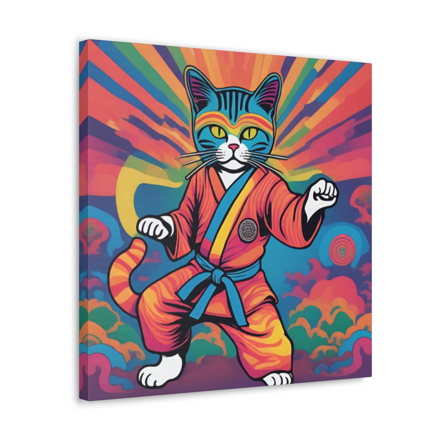 Colorful Psychedelic Ninja Karate Kitty Cat Canvas Wrapped Art Multiple Sizes