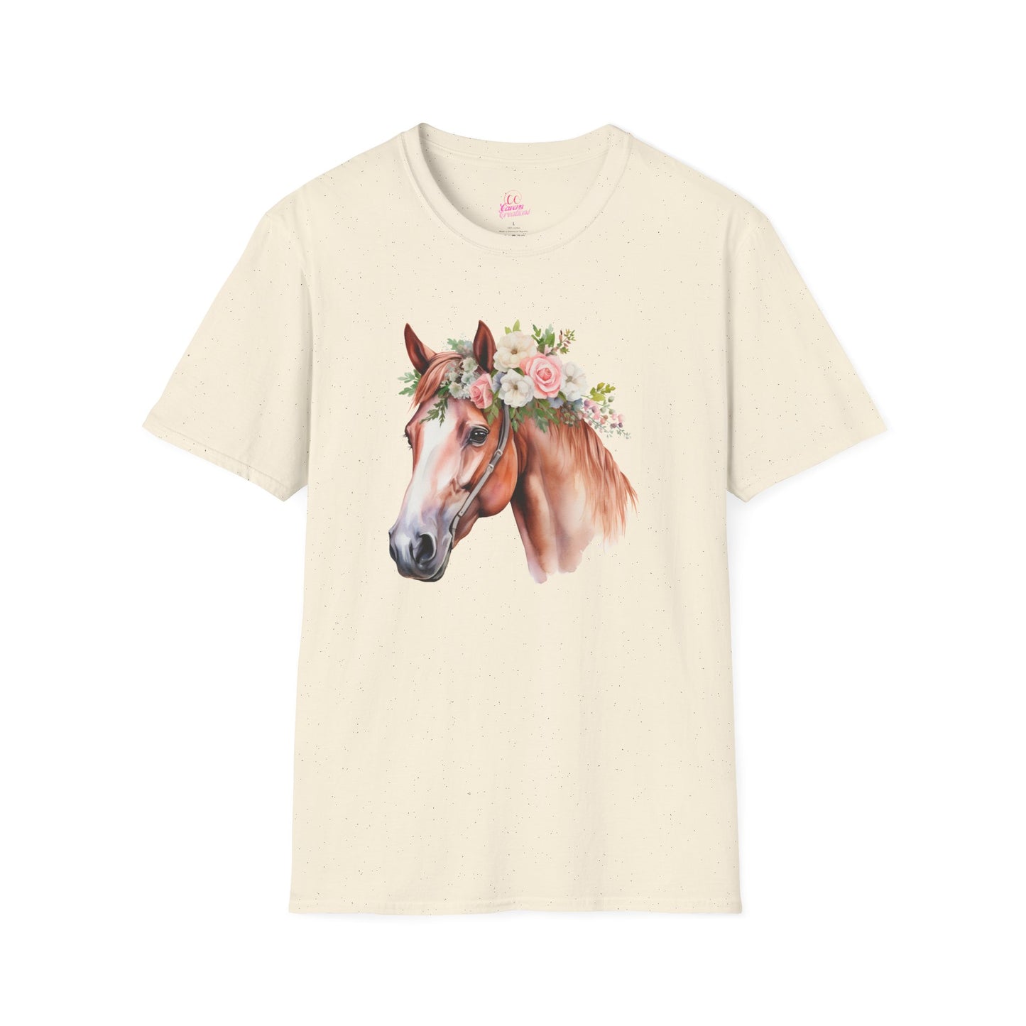 Pink Rose Flower Horse Princess Women's Plus Cotton Short Sleeved Tee Size xl-5xl