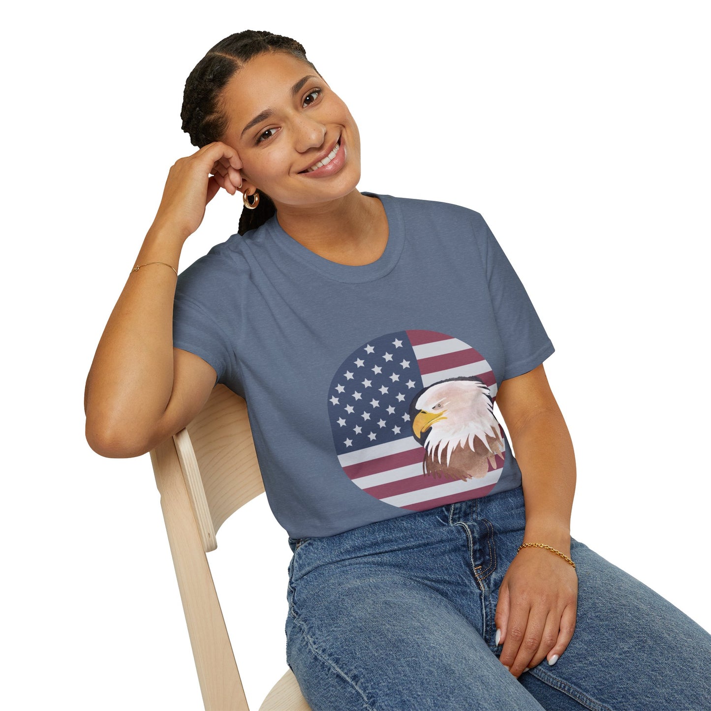Red, White & Blue Eagle and Flag Antique 4th Softstyle Plus Short Sleeve T-Shirt Multiple Sizes xl-5xl