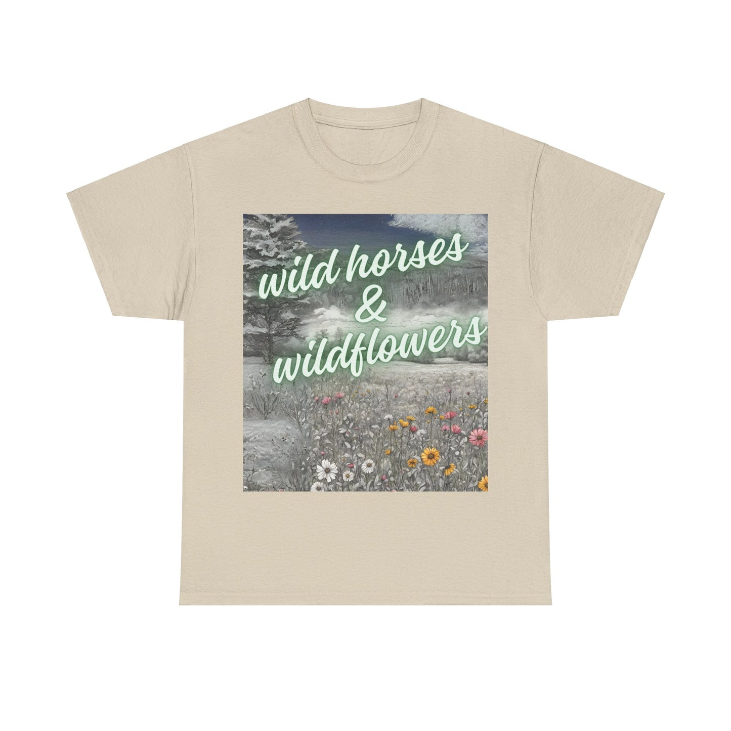 Wild Horses & Wildflowers Country Cowgirl Women's Plus Short Sleeved Cotton Tee Size xl-5xl