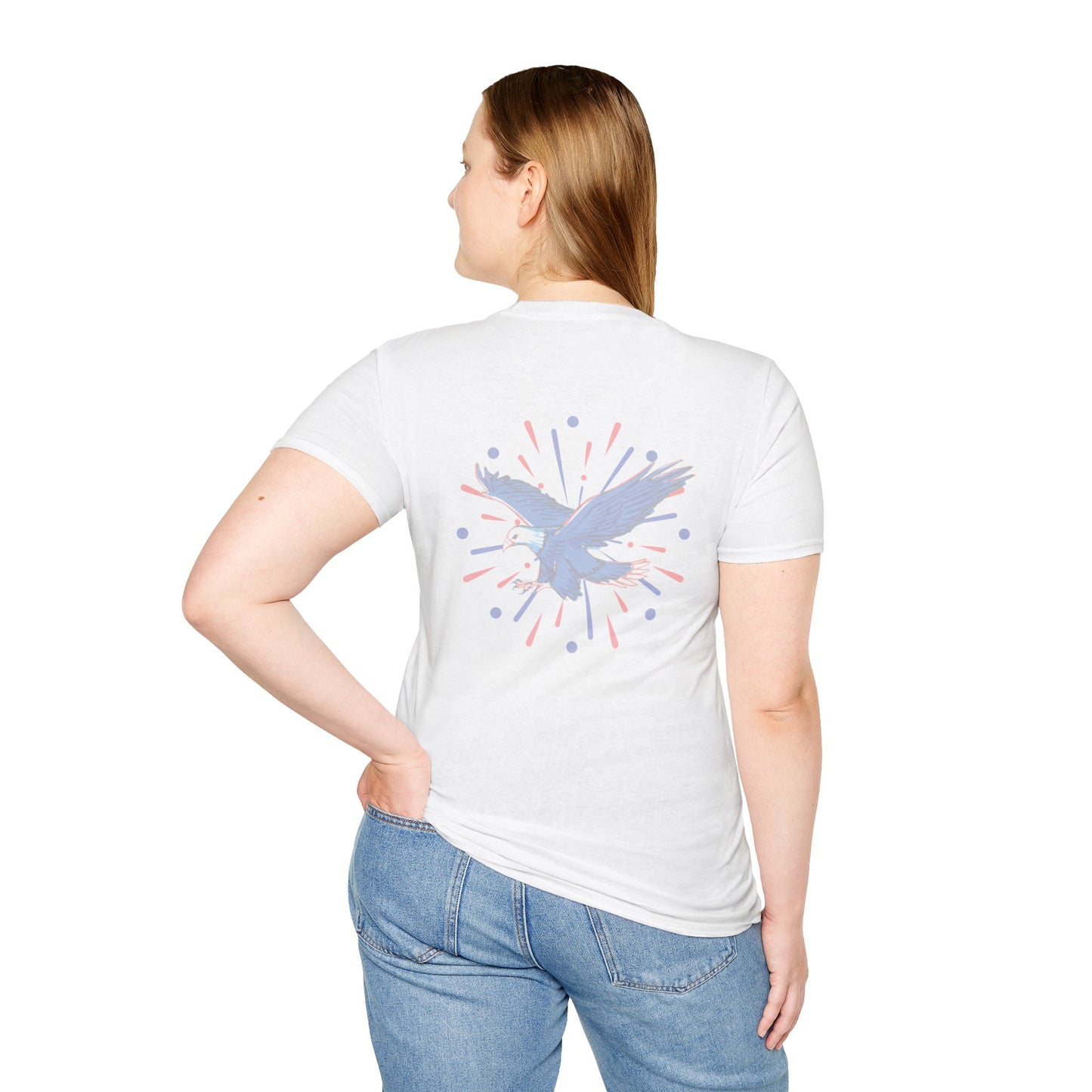 USA 'Merica Red, White & Blue Eagle 4th Women's Softstyle Plus Short Sleeve Double-Sided T-Shirt Sizes xl-5xl