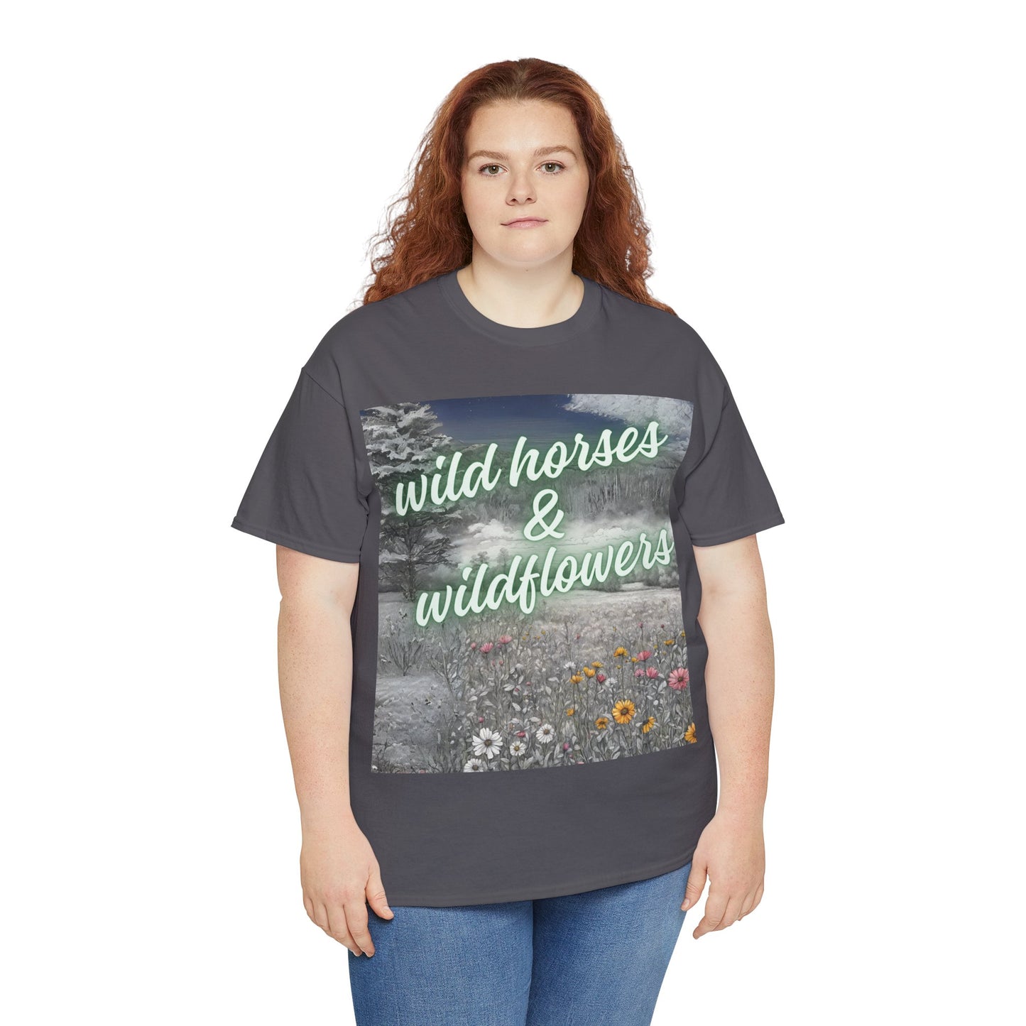 Wild Horses & Wildflowers Country Cowgirl Women's Plus Short Sleeved Cotton Tee Size xl-5xl
