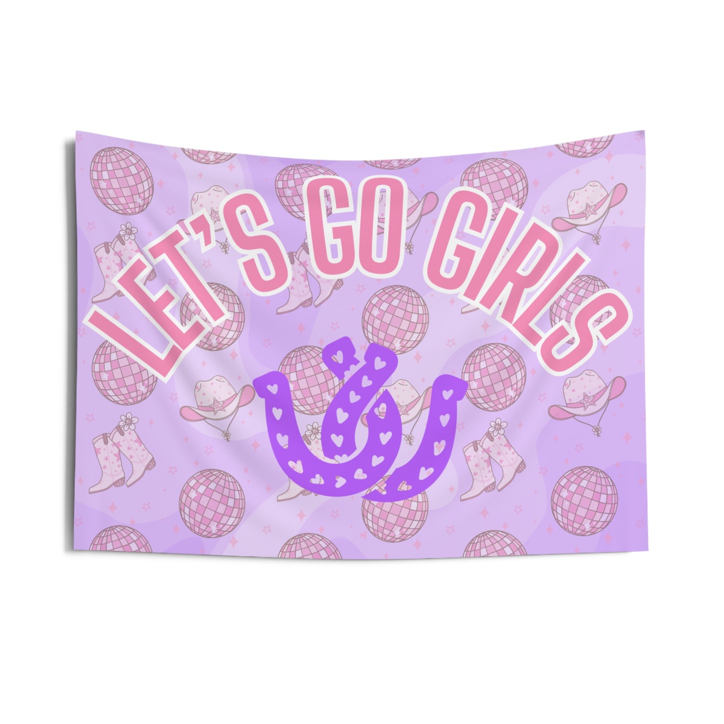 Let's Go Girls Disco Pink & Purple Cowgirl Indoor Wall Tapestry Multiple Sizes