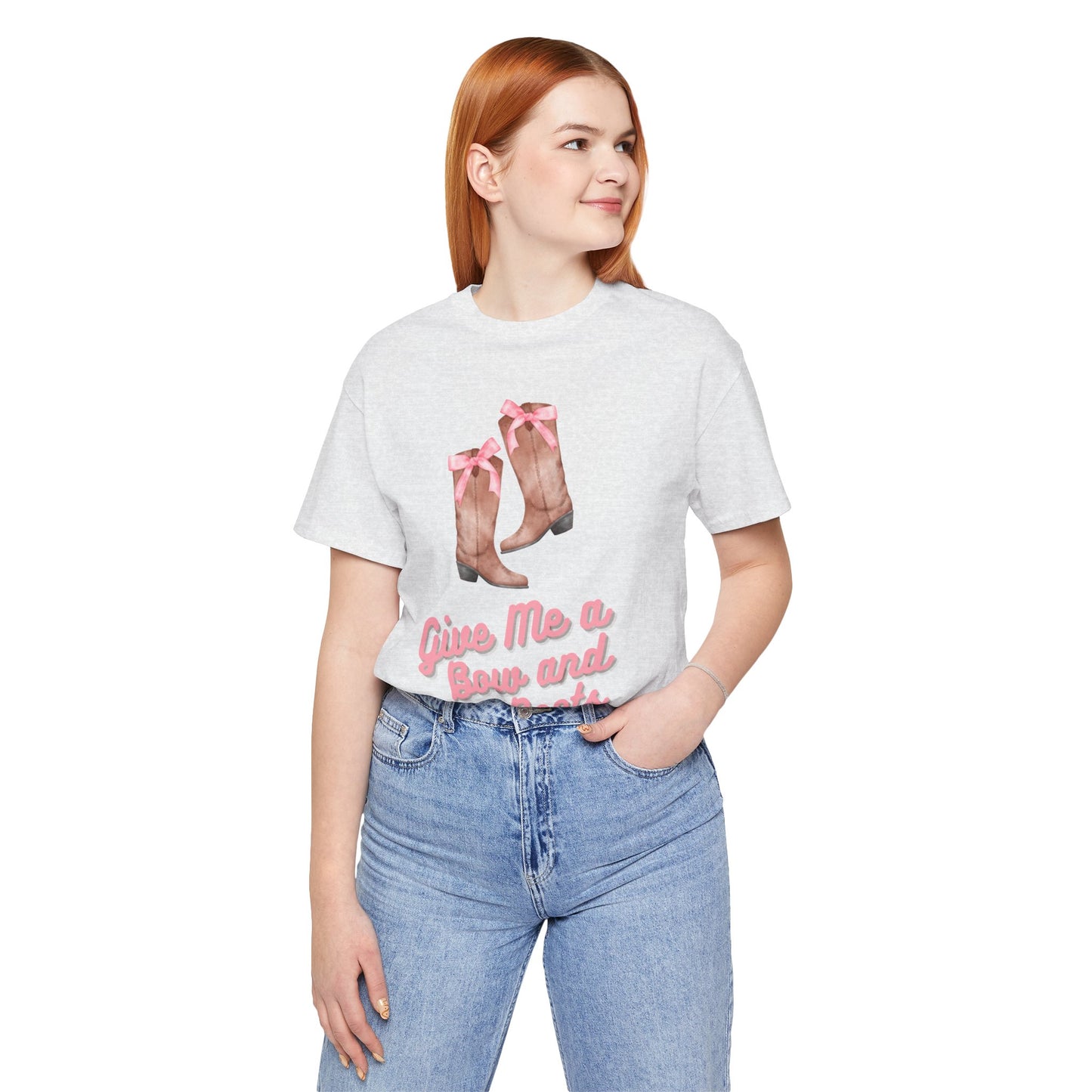 Pink Cowgirl Bow & Boots Women's Jersey Short Sleeved Tee Size S-2xl