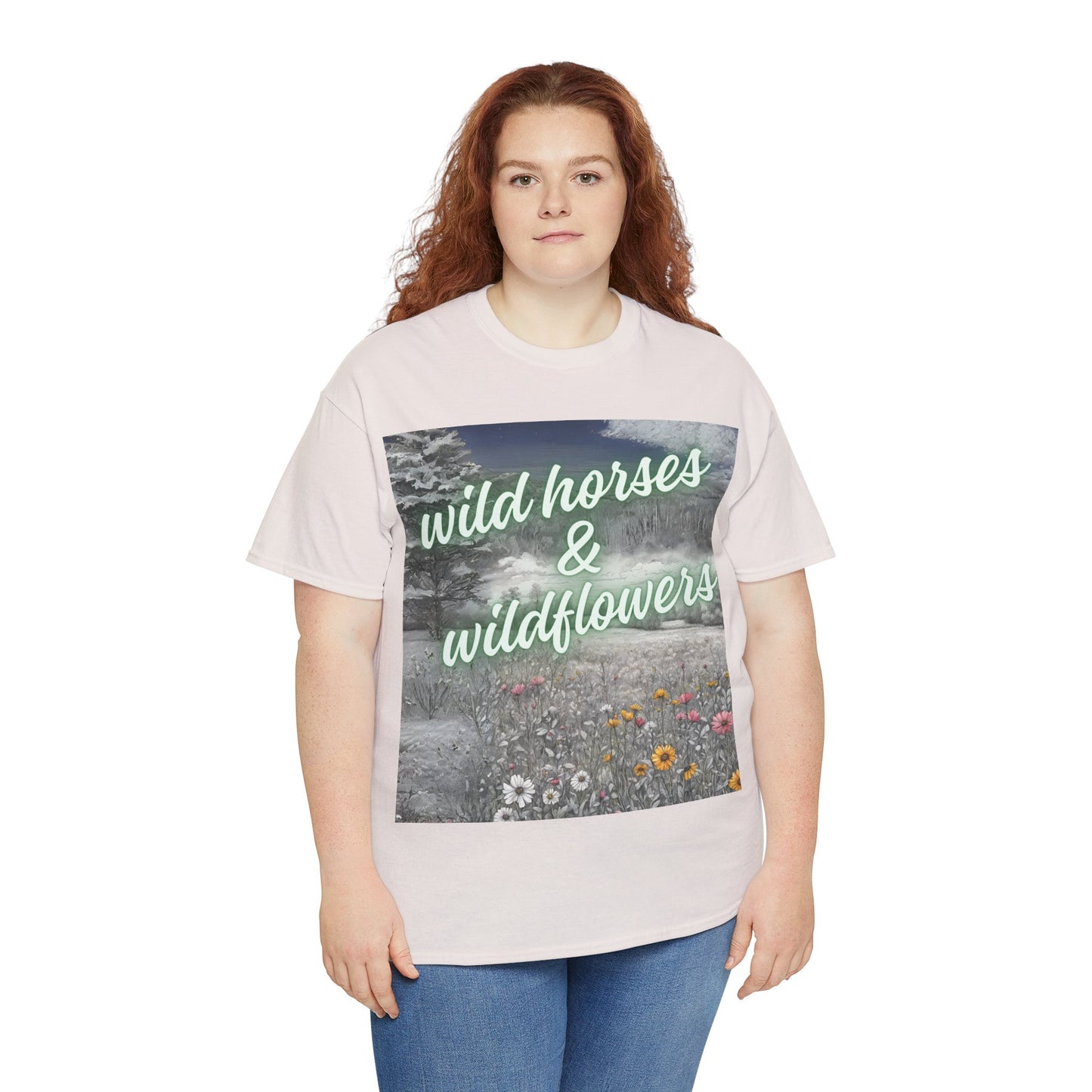Wild Horses & Wildflowers Country Cowgirl Women's Plus Short Sleeved Cotton Tee Size xl-5xl