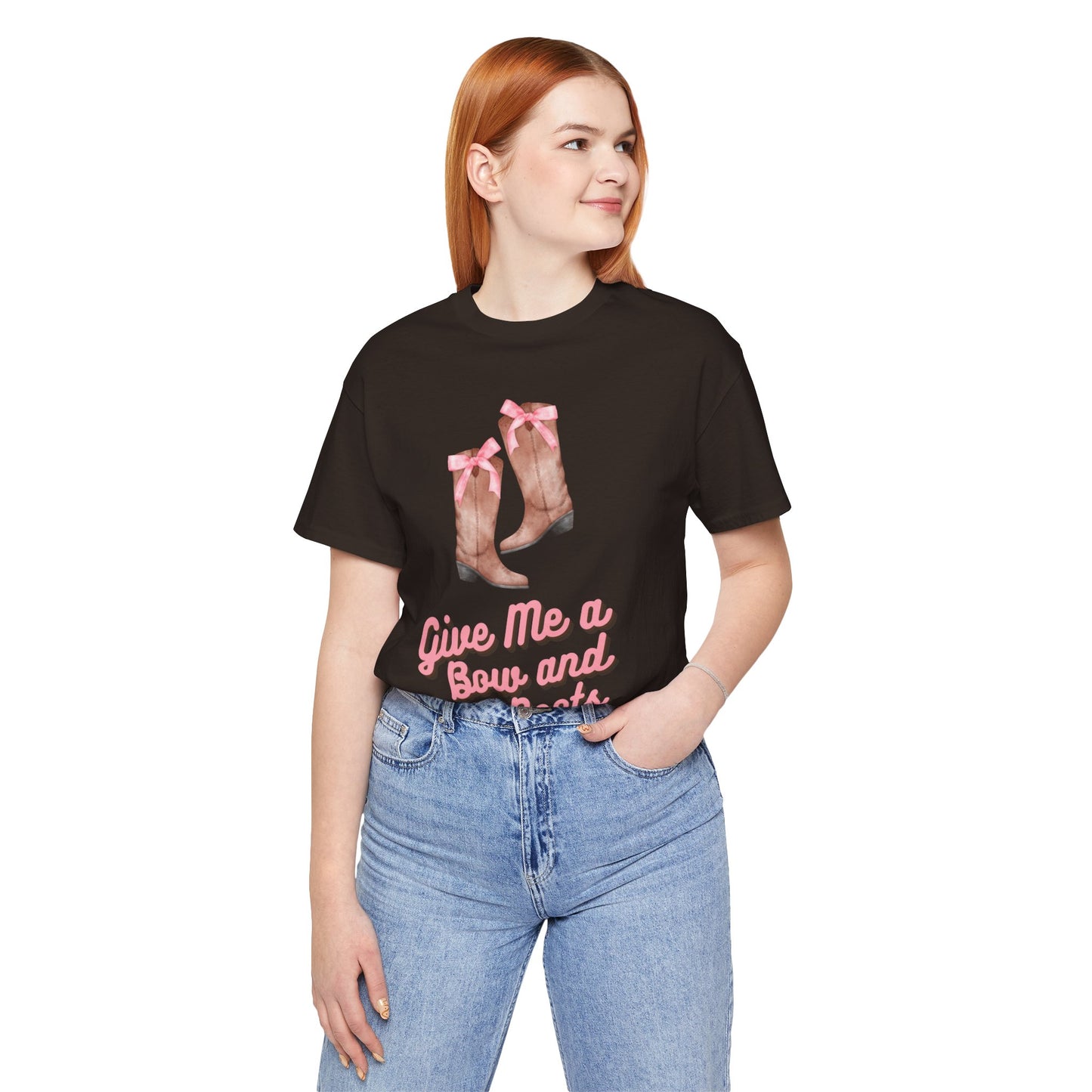 Pink Cowgirl Bow & Boots Women's Jersey Short Sleeved Tee Size S-2xl