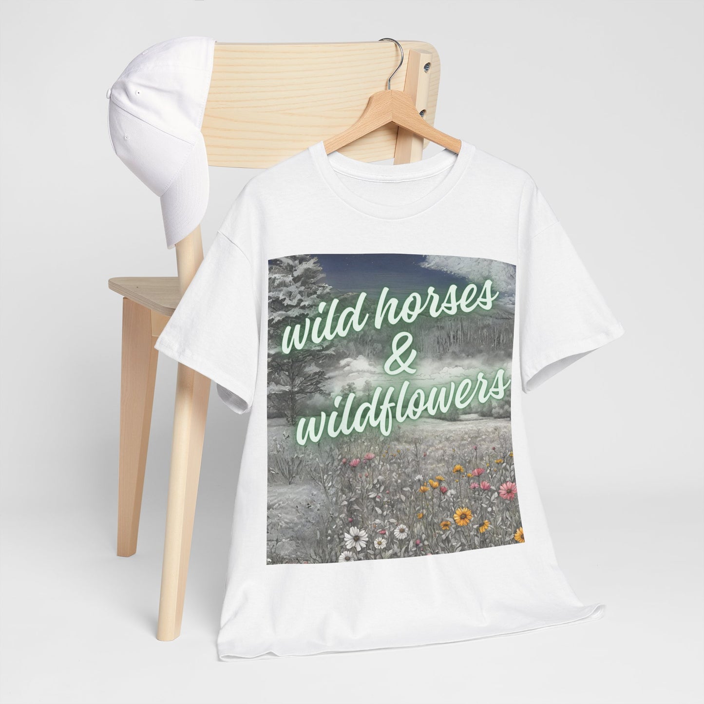 Wild Horses & Wildflowers Country Cowgirl Women's Plus Short Sleeved Cotton Tee Size xl-5xl