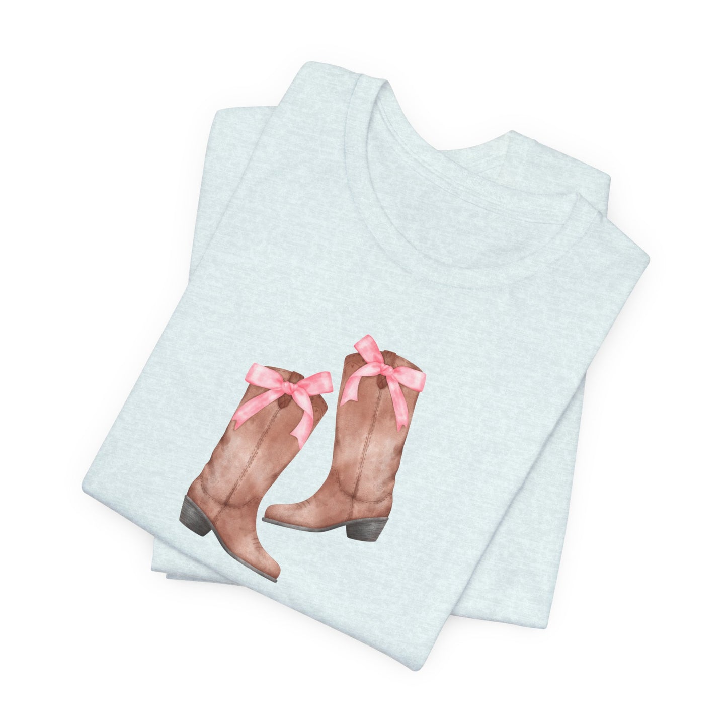 Pink Cowgirl Bow & Boots Women's Jersey Short Sleeved Tee Size S-2xl