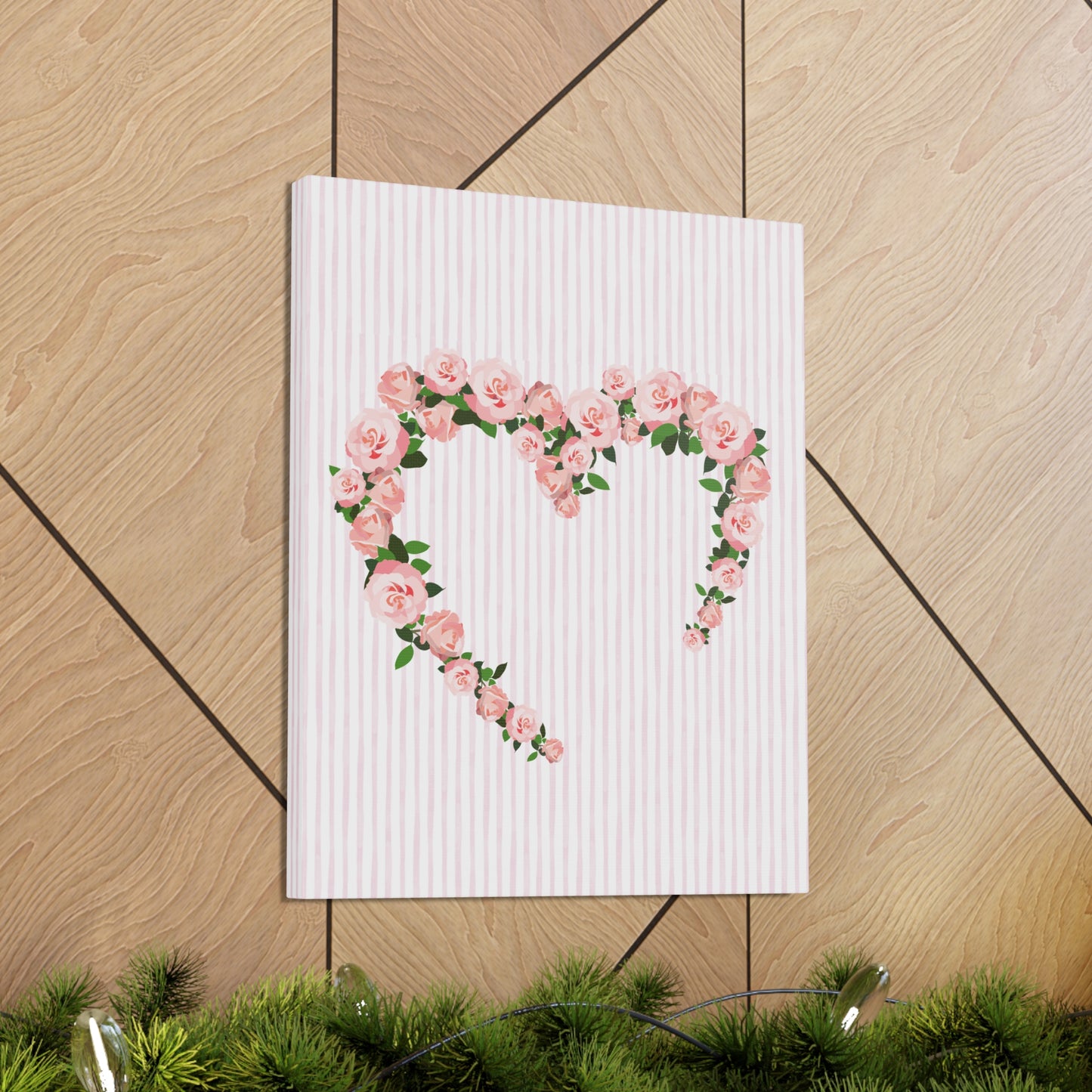 Pink & White Coquette Rose Heart Wrapped Gallery Canvas Art - Multiple Sizes