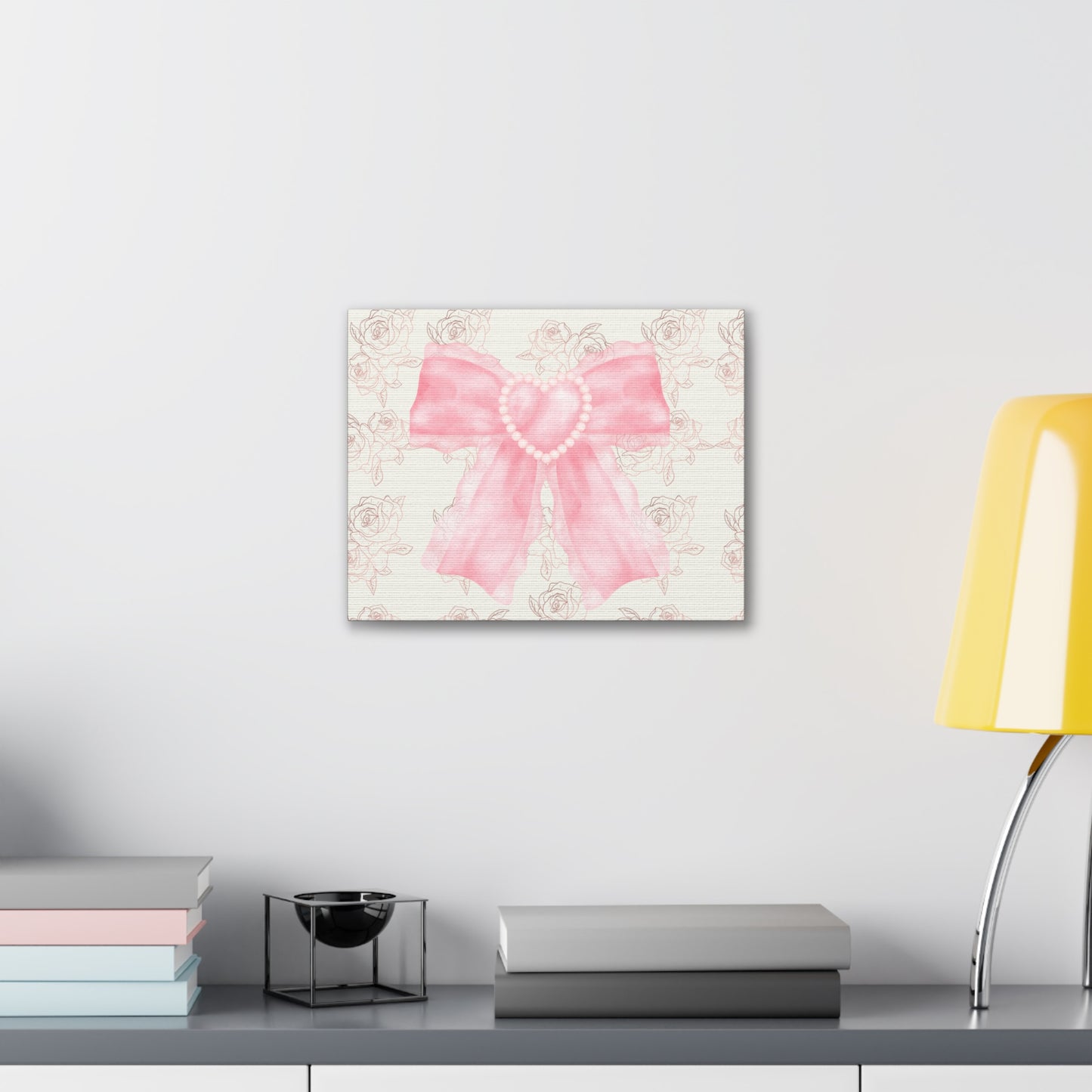 Pink & White Coquette Heart Bow Roses Wrapped Gallery Canvas Art - Multiple Sizes