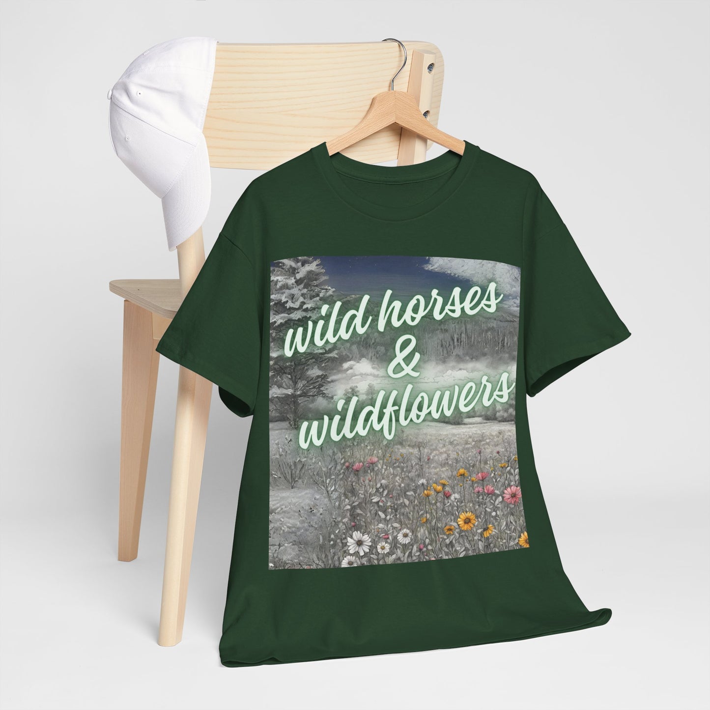 Wild Horses & Wildflowers Country Cowgirl Women's Plus Short Sleeved Cotton Tee Size xl-5xl