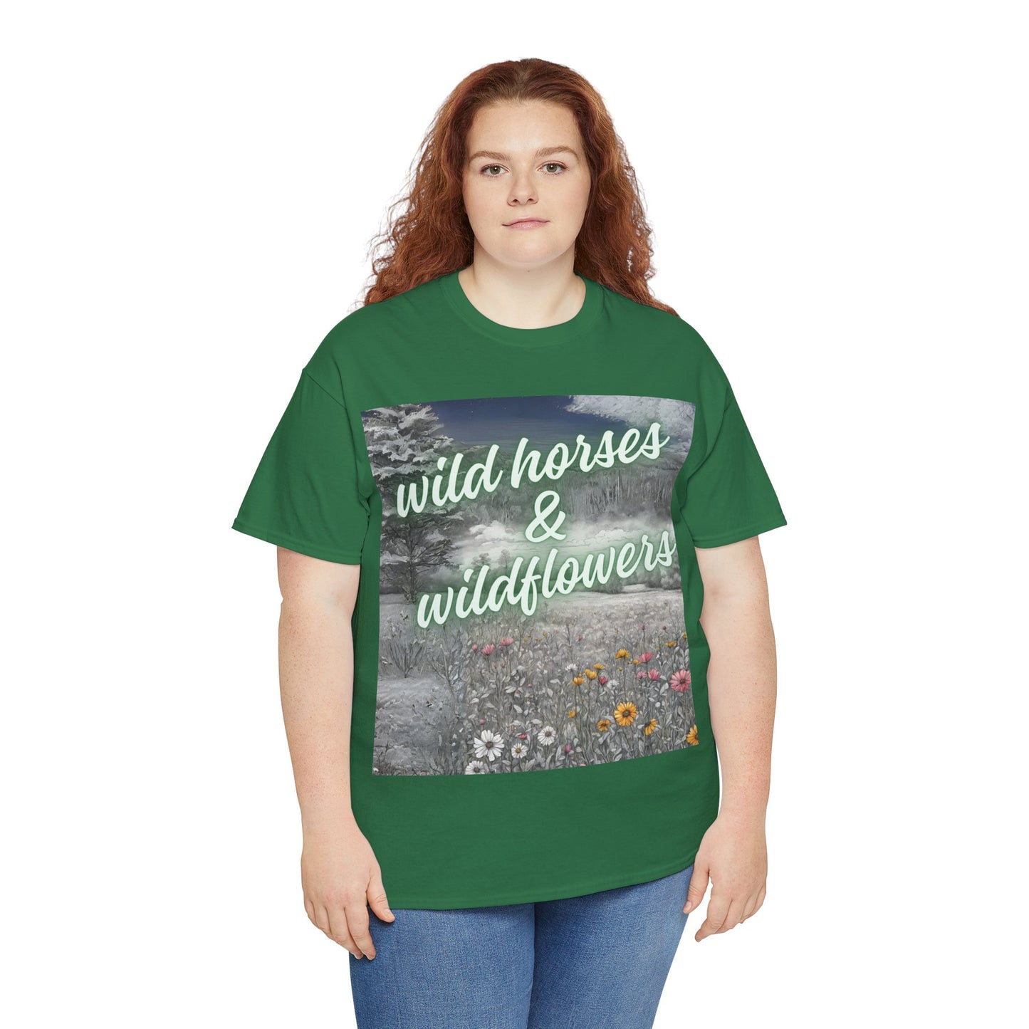 Wild Horses & Wildflowers Country Cowgirl Women's Plus Short Sleeved Cotton Tee Size xl-5xl