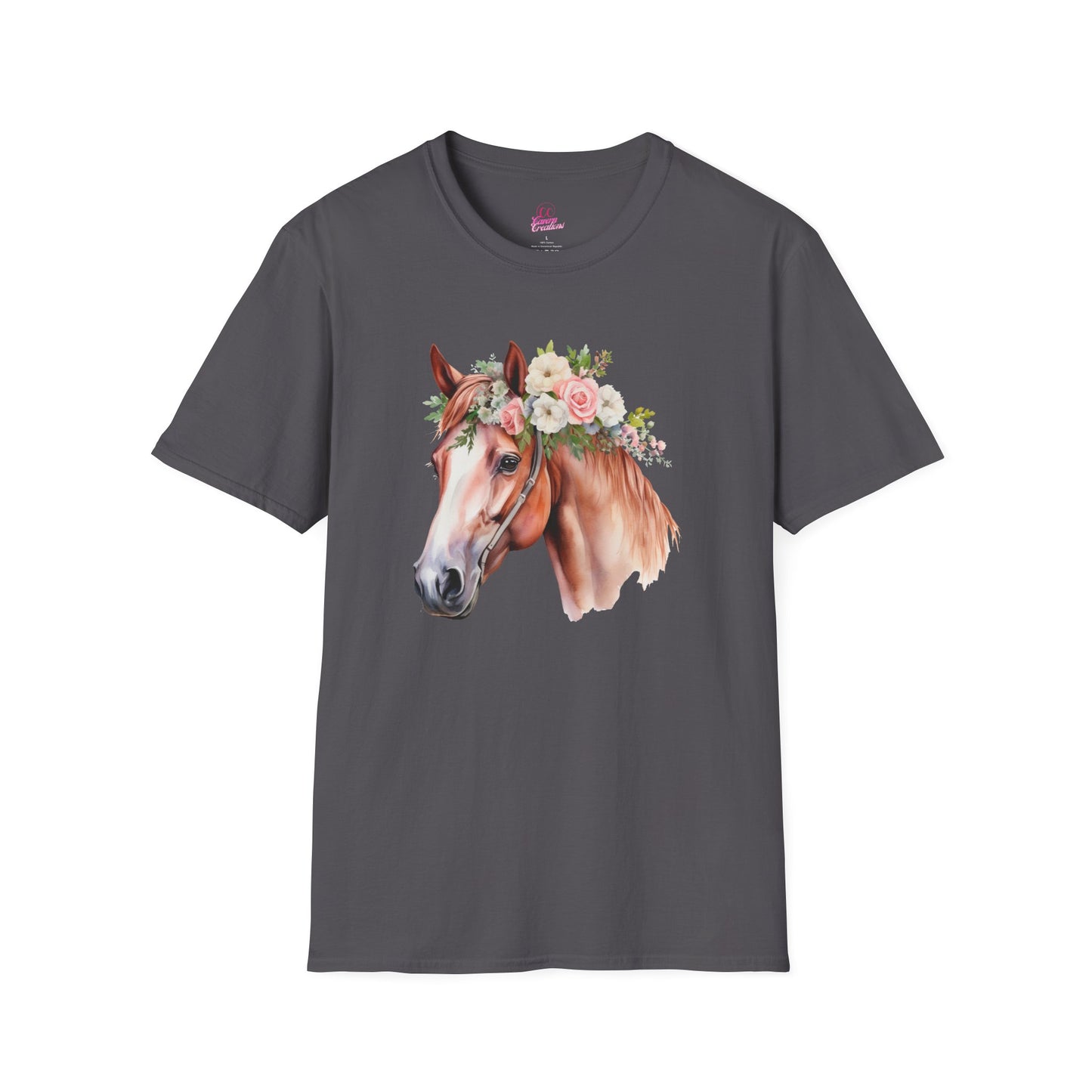 Pink Rose Flower Horse Princess Women's Plus Cotton Short Sleeved Tee Size xl-5xl