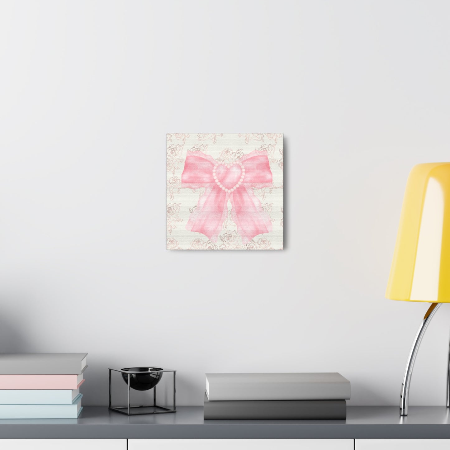Pink & White Coquette Heart Bow Roses Wrapped Gallery Canvas Art - Multiple Sizes
