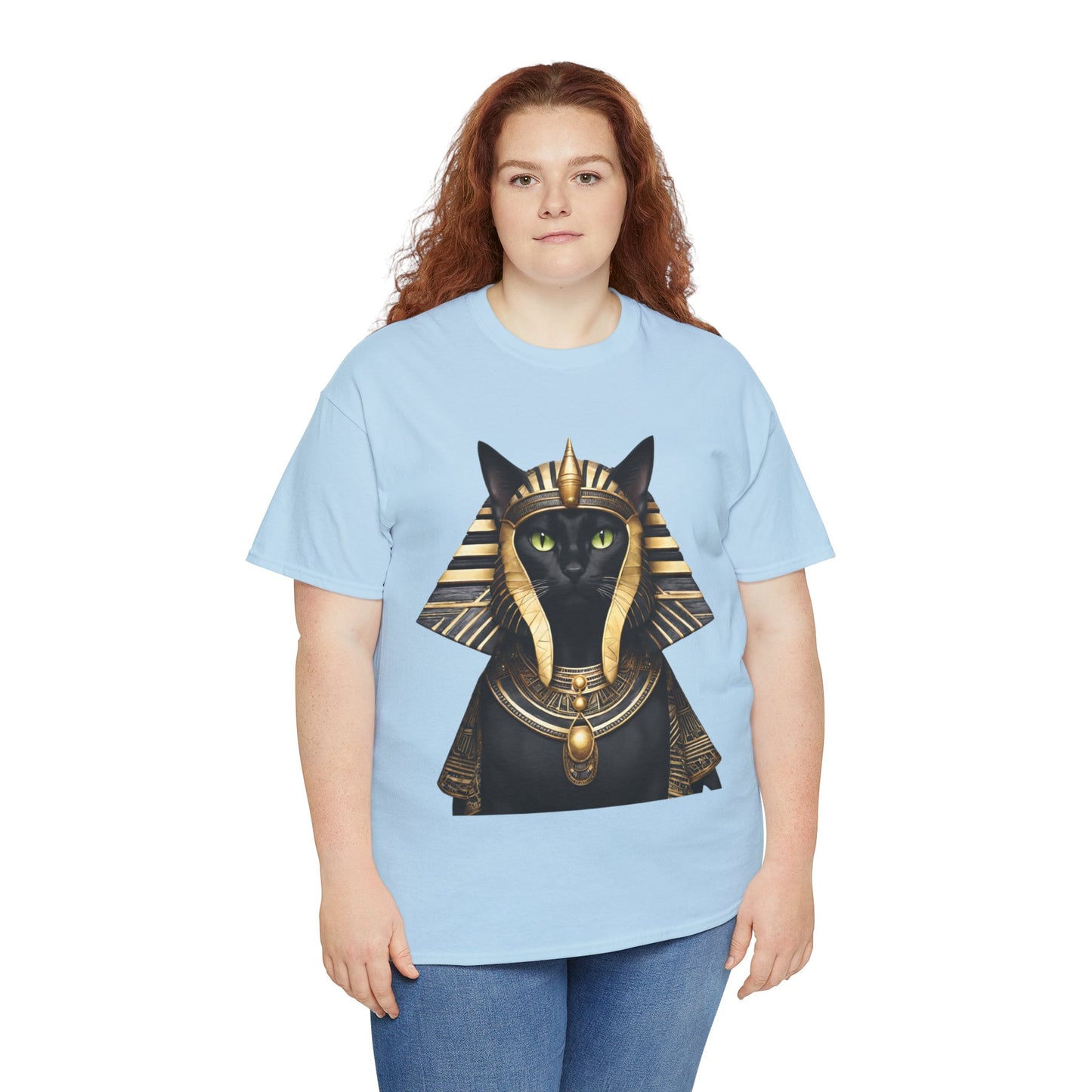 Black & Gold Egyptian Princess Pharaoh Kitty Cat Women's Plus Cotton Short Sleeved Tee Size xl-5xl