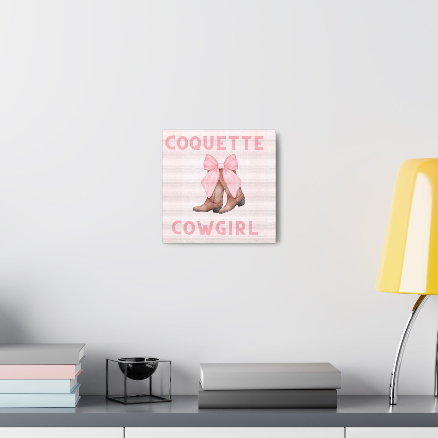 Pink Coquette Cowgirl Bow and Boots Patterned Canvas Wrapped Art Multiple Sizes