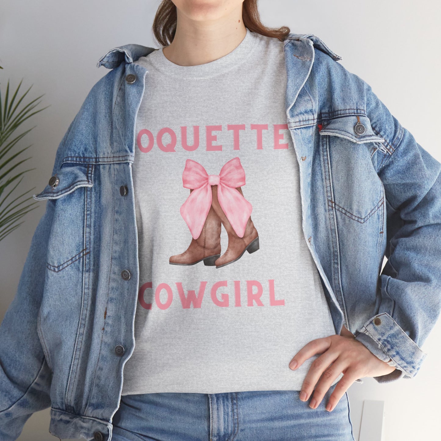 Coquette Cowgirl Bow & Boots Women's Plus Short Sleeved Cotton Tee Size xl-5xl
