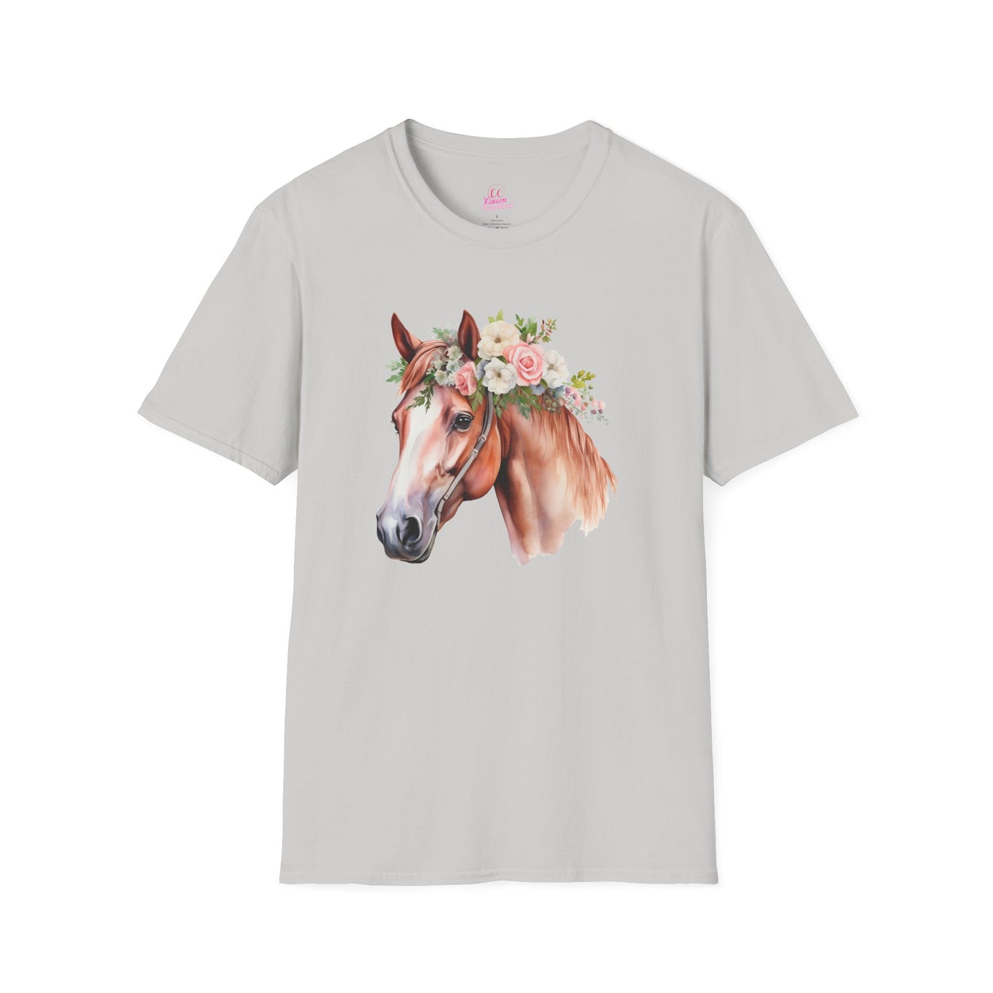 Pink Rose Flower Horse Princess Women's Plus Cotton Short Sleeved Tee Size xl-5xl