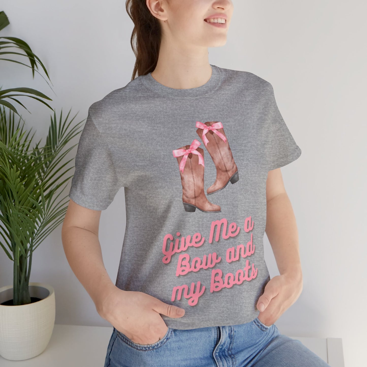 Pink Cowgirl Bow & Boots Women's Jersey Short Sleeved Tee Size S-2xl