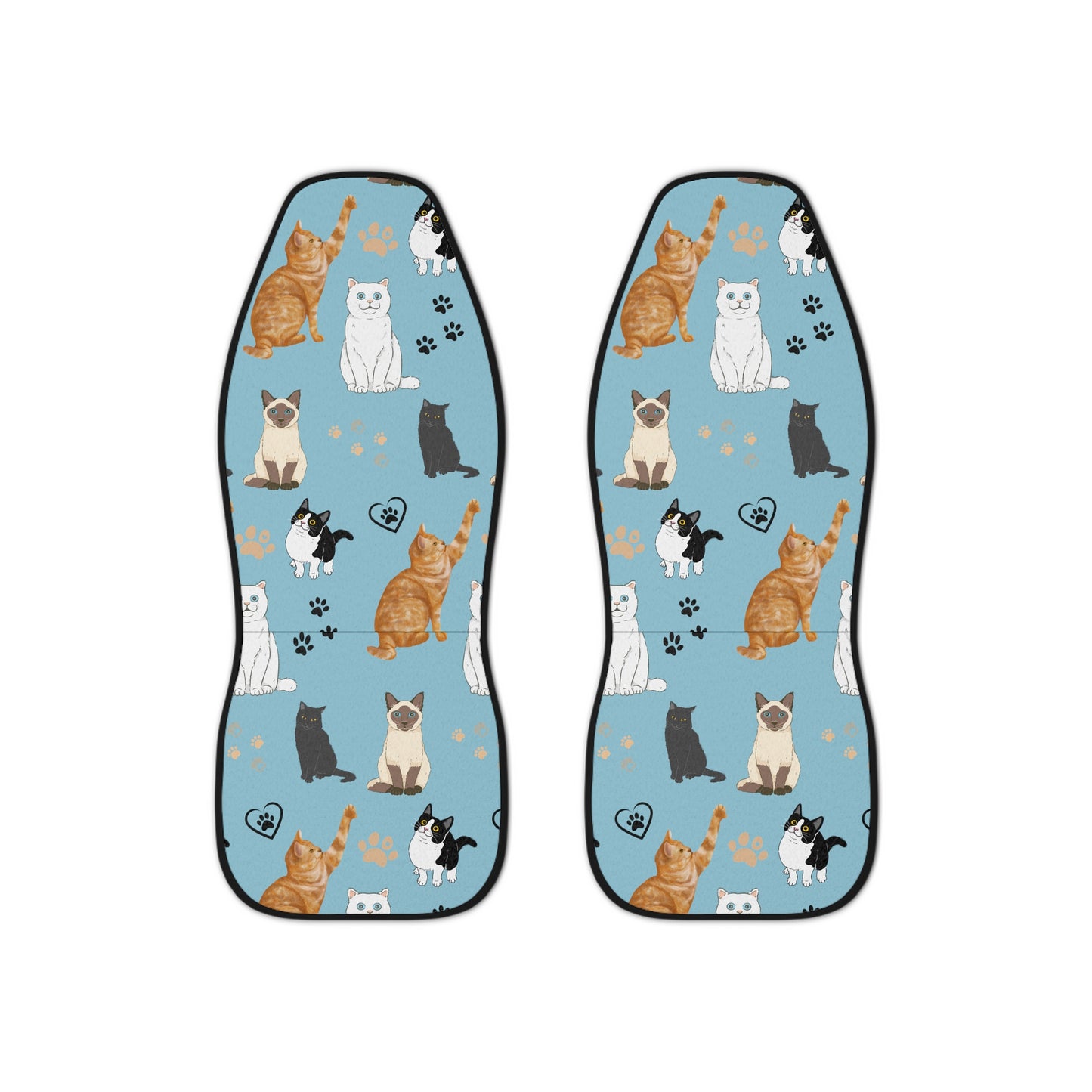 Blue Smiling Playful Funny Kitty Cat Car Seat Covers