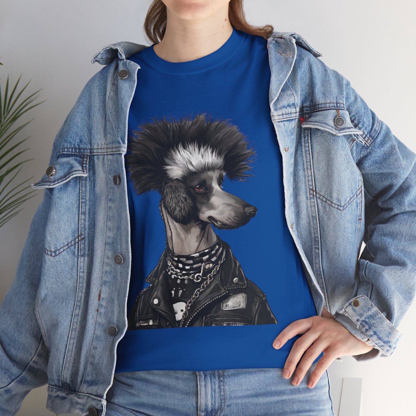 Black & White Punk Rock Poodle Puppy Dog Women's Plus Cotton Tee Size xl-5xl
