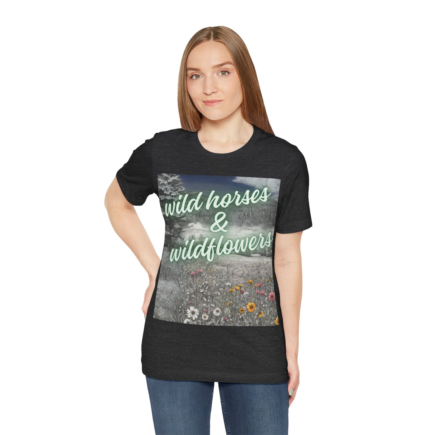 Wild Horses & Wildflowers Country Cowgirl Women's Jersey Short Sleeved Tee Size S-2xl