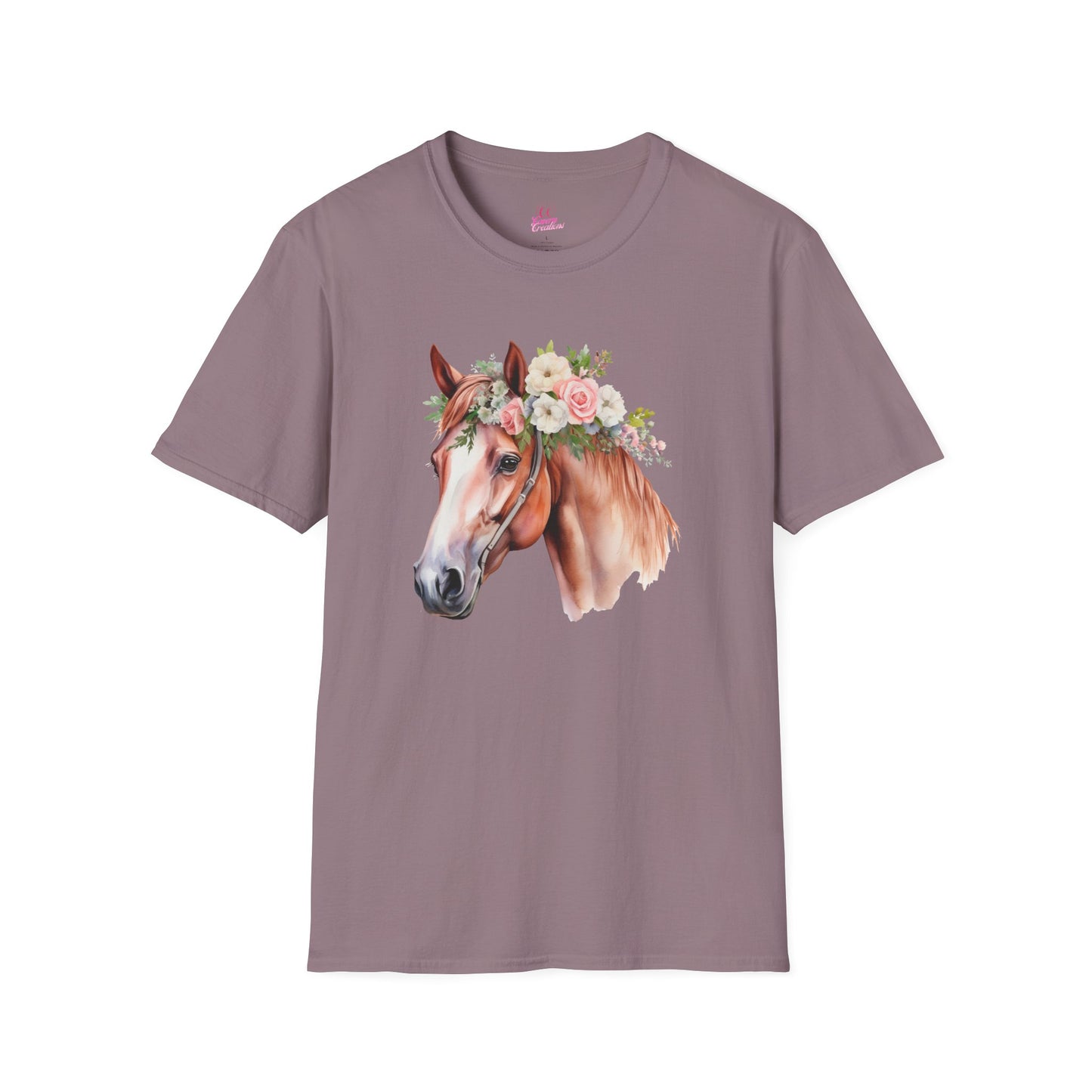 Pink Rose Flower Horse Princess Women's Plus Cotton Short Sleeved Tee Size xl-5xl