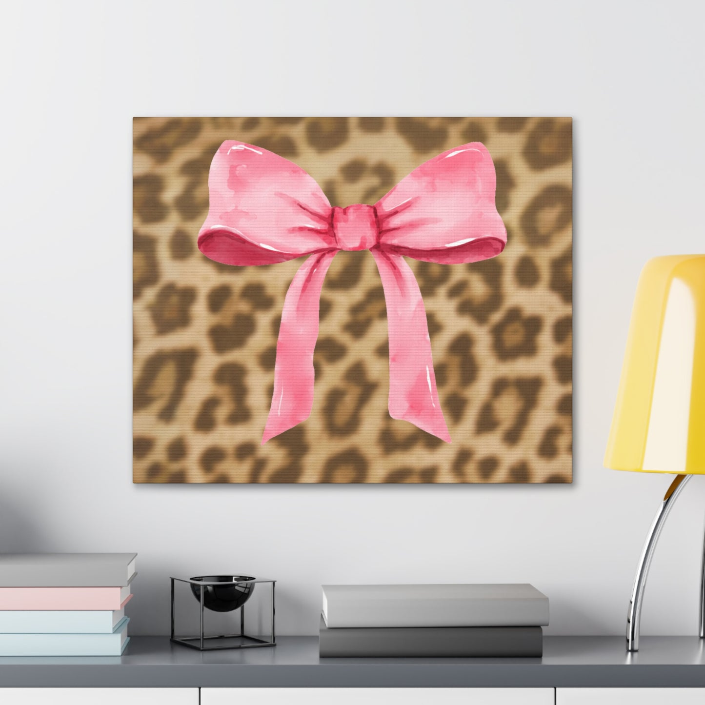 Leopard and Pink Coquette Bow Canvas Wrapped Art Multiple Sizes
