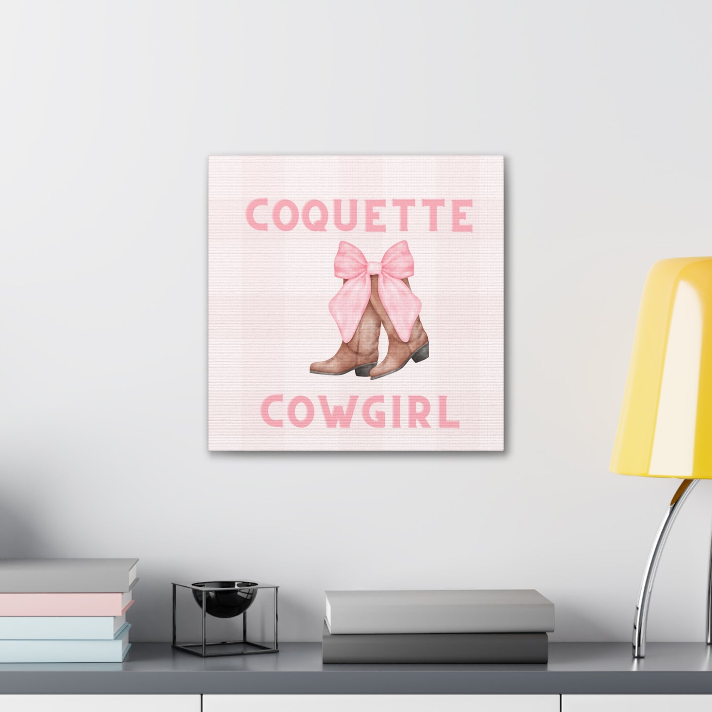 Pink Coquette Cowgirl Bow and Boots Patterned Canvas Wrapped Art Multiple Sizes