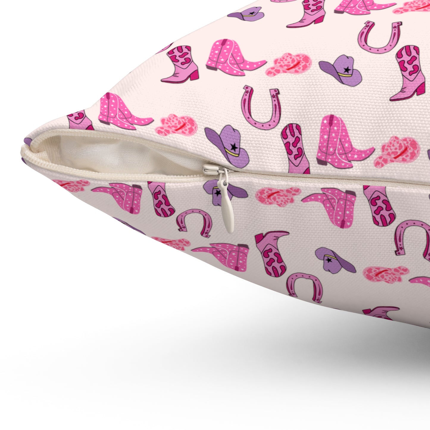 Yee Haw! Pink & Purple Cowgirl Hat & Boots Patterned Square Pillow Multiple Sizes