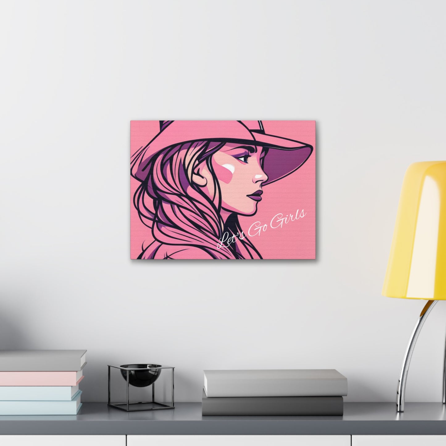 Pink Cowgirl Let's Go Girls Wrapped Canvas Art Multiple Sizes